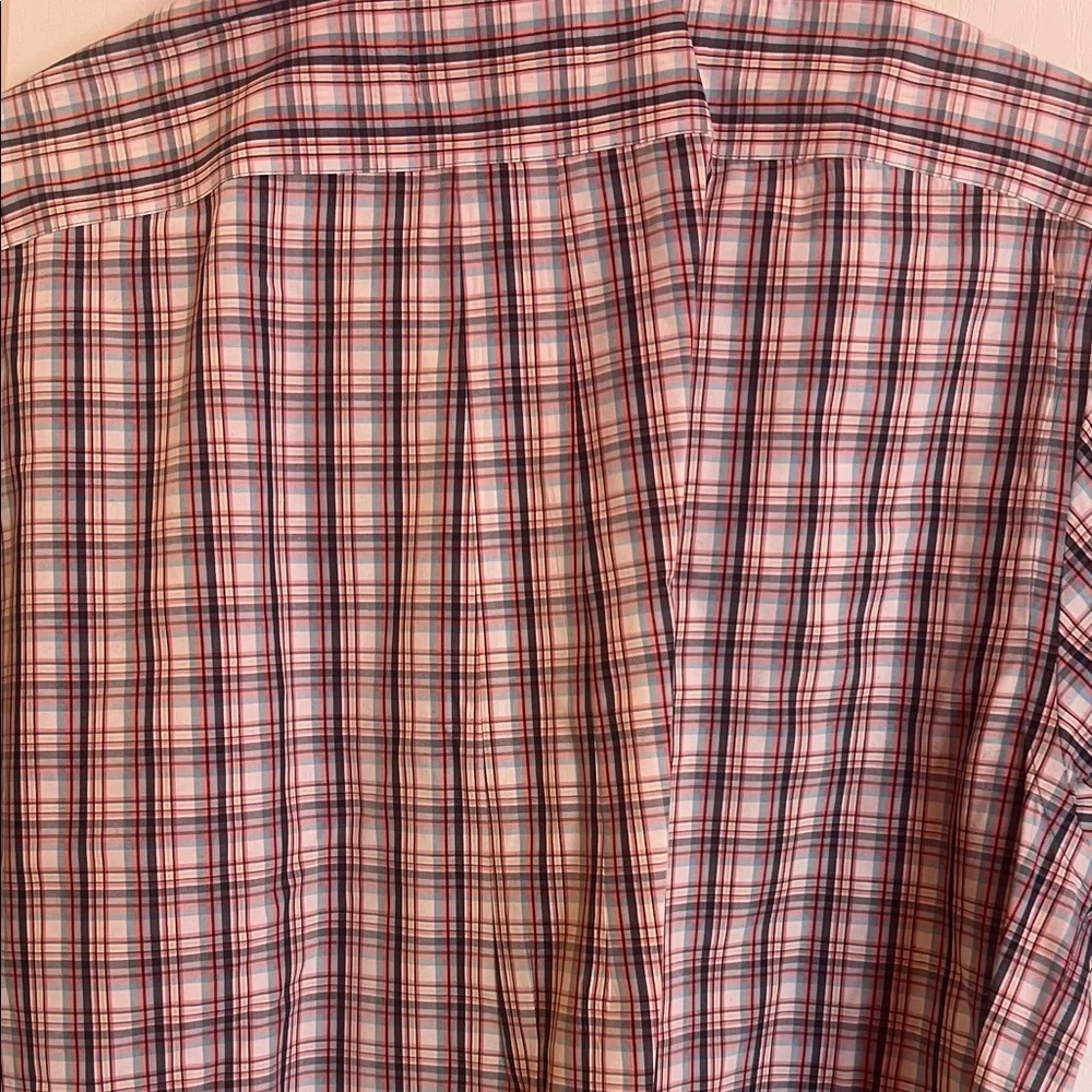 Roundtree & Yorke Red, Teal& White Plaid Button-Down Shirt short sleeved - Picture 6 of 8